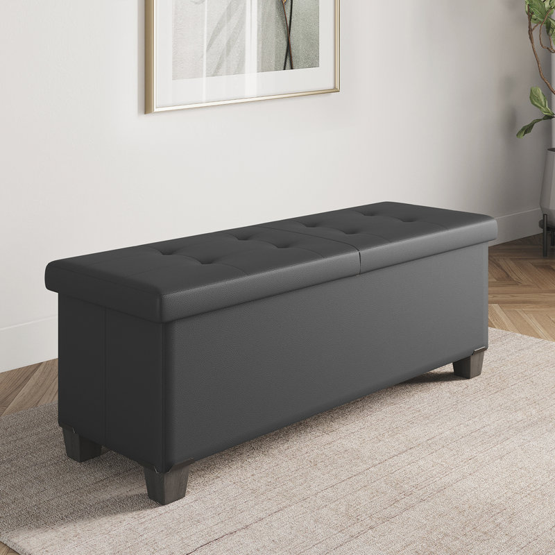 Repose-pieds en cuir Arlana, Similicuir gris, H 15 po x l 43 po x P 15 po