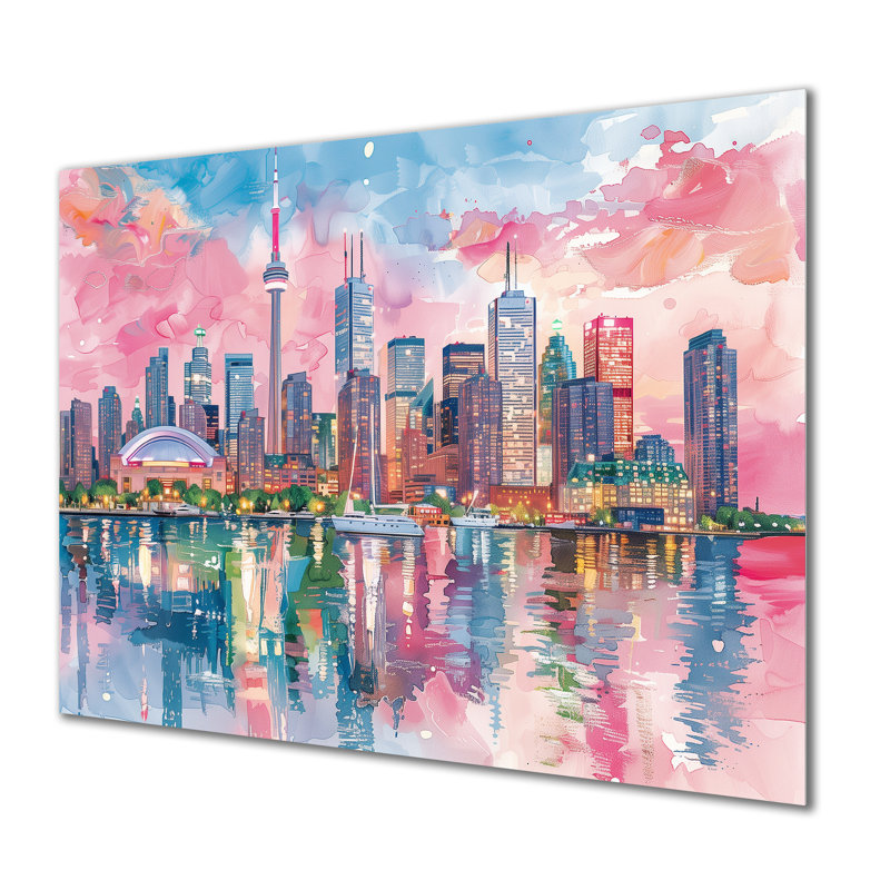 «Pink Toronto Cityscape View I - City Toronto», art mural, Sans cadre, métal, 34" H x 44" W