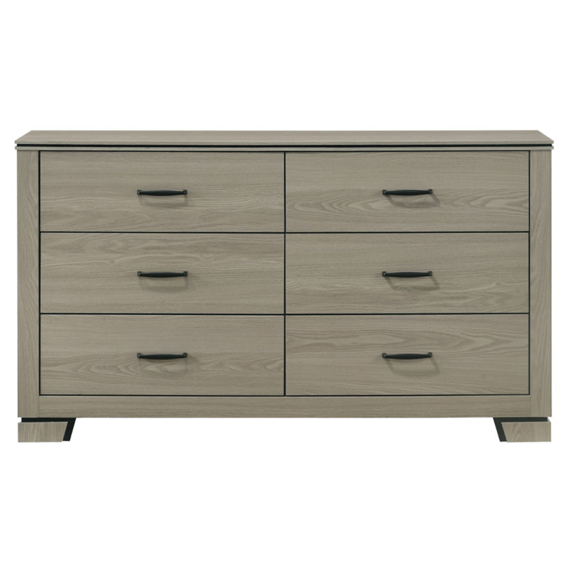 Mobilier de chambre à coucher moderne et élégant à 6 tiroirs avec commode de rangement à finition grise 1 pièce