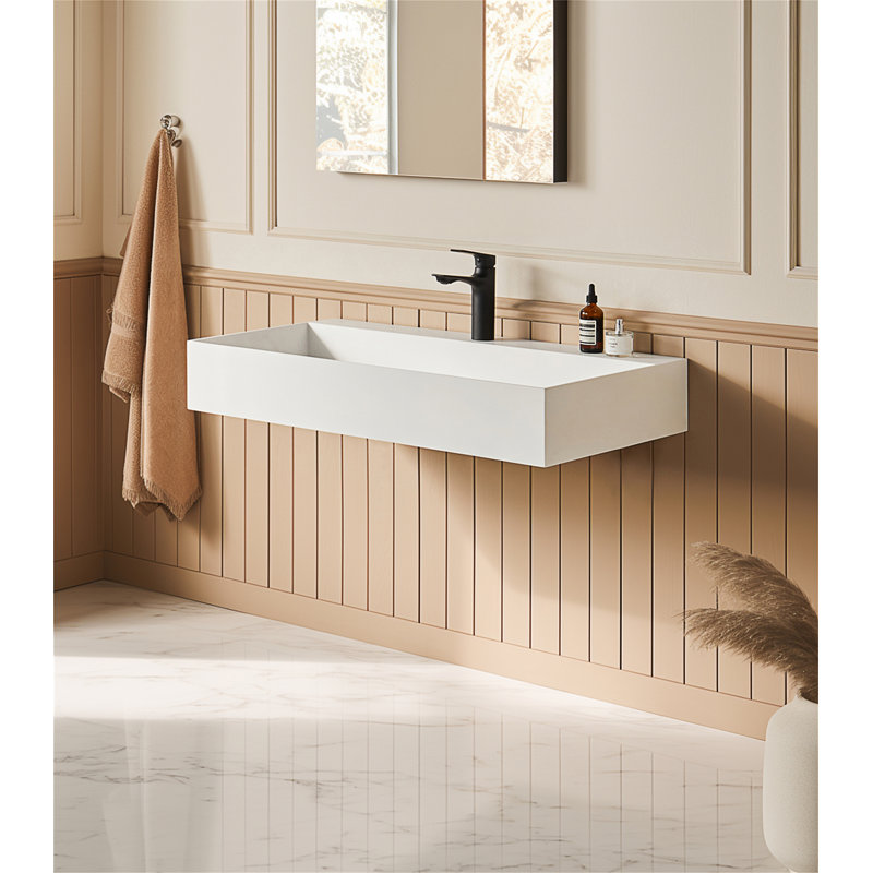 Évier vasque rectangulaire 30 po x 18 po à fixation murale à surface solide avec trou pour robinet