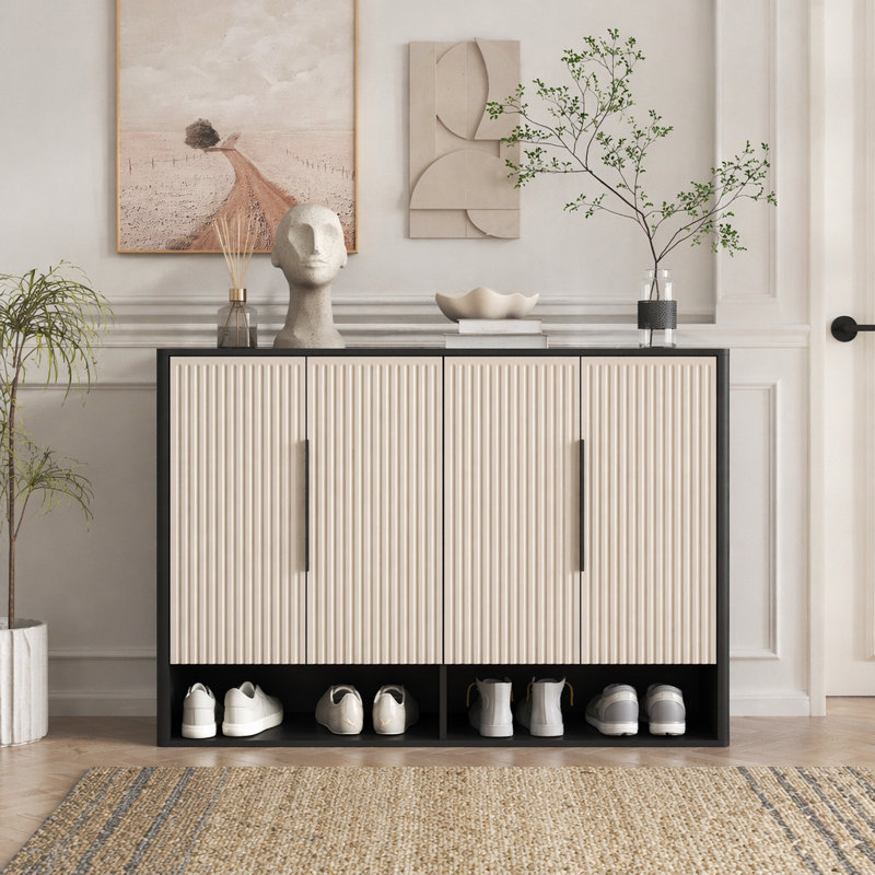 Armoire à chaussures avec 4 portes, Noir, jaune clair