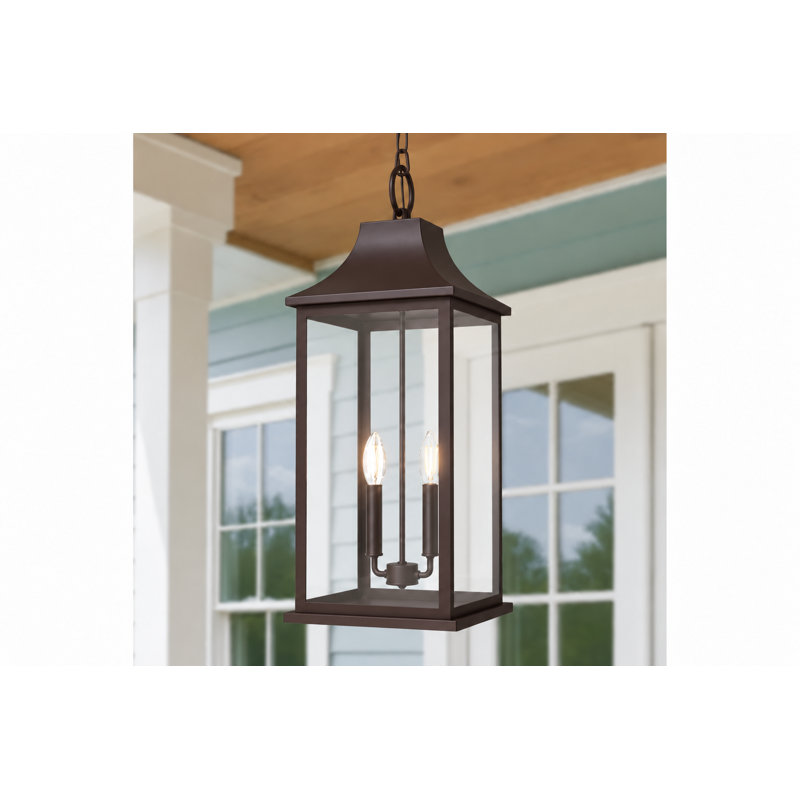 2 - Light 20''H Adjustable Brown Base Iron ETL Outdoor Hanging Lights with Clear Tempered Glass, Brown