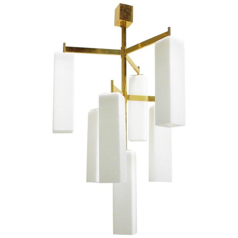 Light Brass Dimmable Murano Frosted Pendant Chandelier, Bronze, 60" H x 40" W x 40" D, White and Black