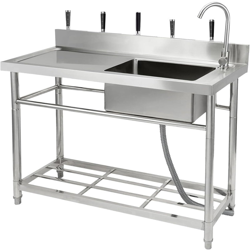 47x20x37 Inch Commercial Stainless Steel Utility basin - Single Compartment with Faucet & Base Frame, Adjustable Legs & Storage Shelf, Freestanding Prep basin for Kitchen or Garage, NSF - One pool and one shower with faucet and base frame 47*20*37-NSF