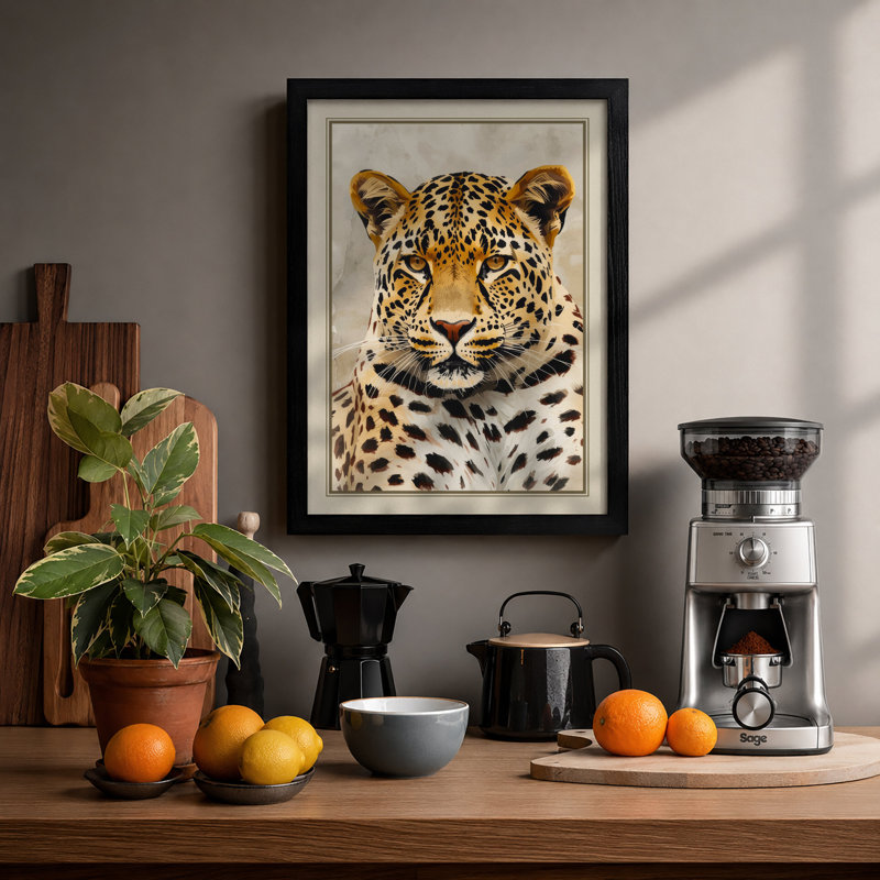 Leopard Portrait Boho - Framed Print, A4 - 29.7 x 21.0 cm, Black