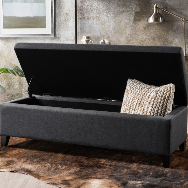 Banc de rangement avec repose-pieds Harry, gris foncé classique 51 po, bois de bouleau