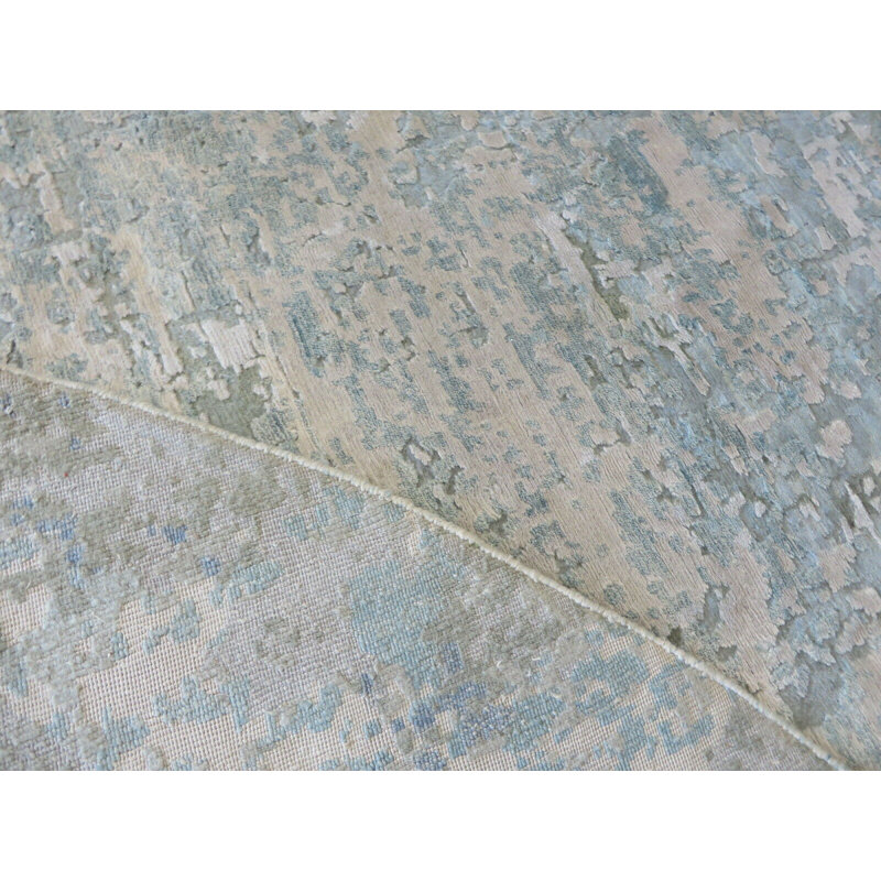 Tapis gris rond en soie noué à la main de conception unique 10 pi