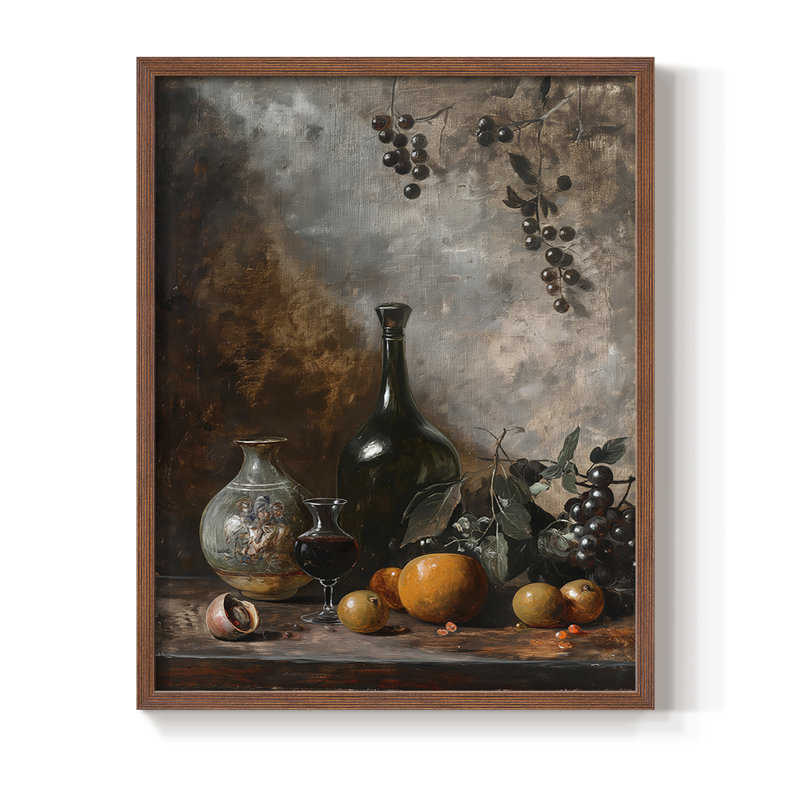 Reproduction encadrée FLORAL Series DCCXVII - bois massif, H 15 po x l 12 po, Noyer