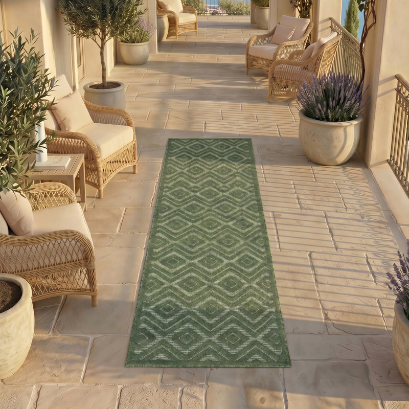 Tapis intérieur / extérieur à motif géométrique Konstantia, Tapis de couloir 2 pi 2 po x 7 pi 6 po