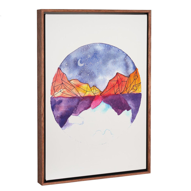 Art circulaire, H 26 po x l 18 po x P 1,5 po, Toile avec cadre en bois brun