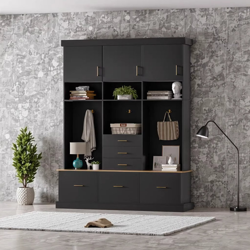 75'' H Modern Entryway Hall Tree with Bench, 5-in-1 Storage Solution - 3 Cabinets, 6 Drawers, 3-Tier Shelves & Coat Rack for Hallway, Living Room, Mudroom