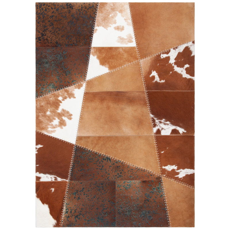 Tapis géométrique brun / ivoire tissé à plat à la main Mancilla, Rectangulaire 3 pi x 5 pi