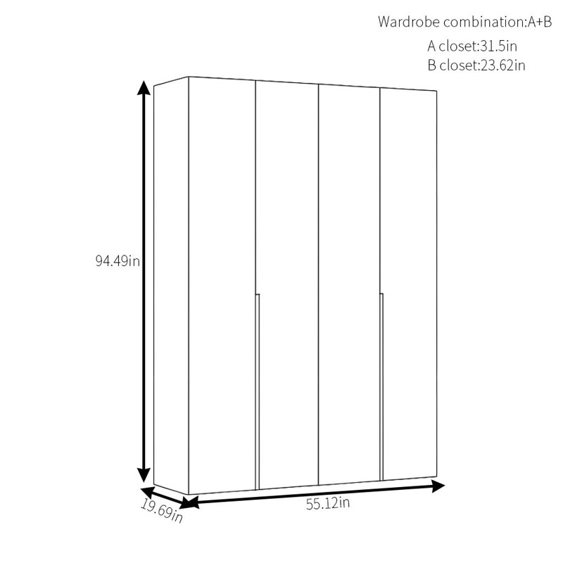 Armoire simple en noyer moderne, H 94,49 po x l 55,12 po x P 19,69 po