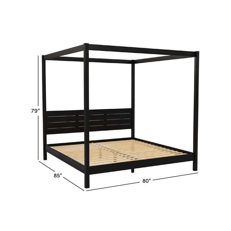 Hanhalyn Solid Wood Canopy Bed, Black, King