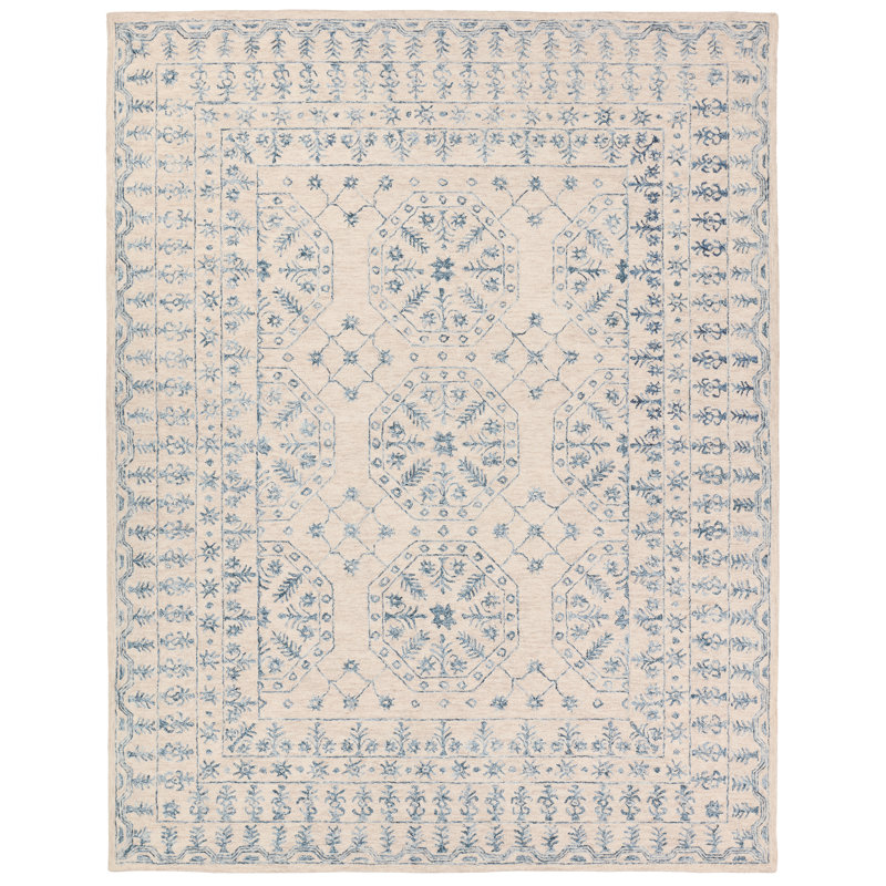Tapis ivoire / bleu Bungalow Rose Andjela, Rectangle de 5 pi x 8 pi