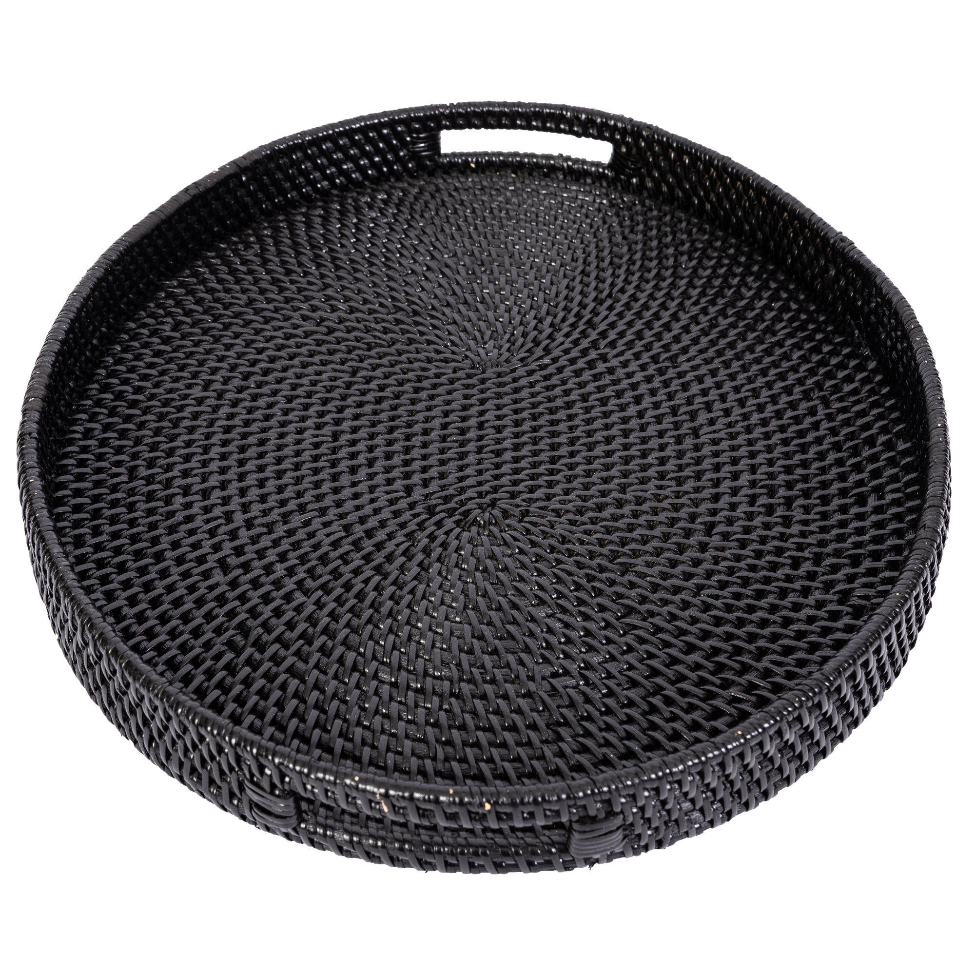 Artifacts Rattan Oval Ottoman Tray With Cutout Handles, 18"W x 15"D x 2"H, Tudor Black