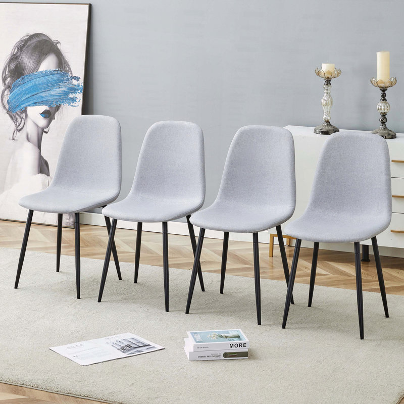 Set of 4 Light Gray Linen-Cotton Dining Chairs with Integrated Seat and Backrest