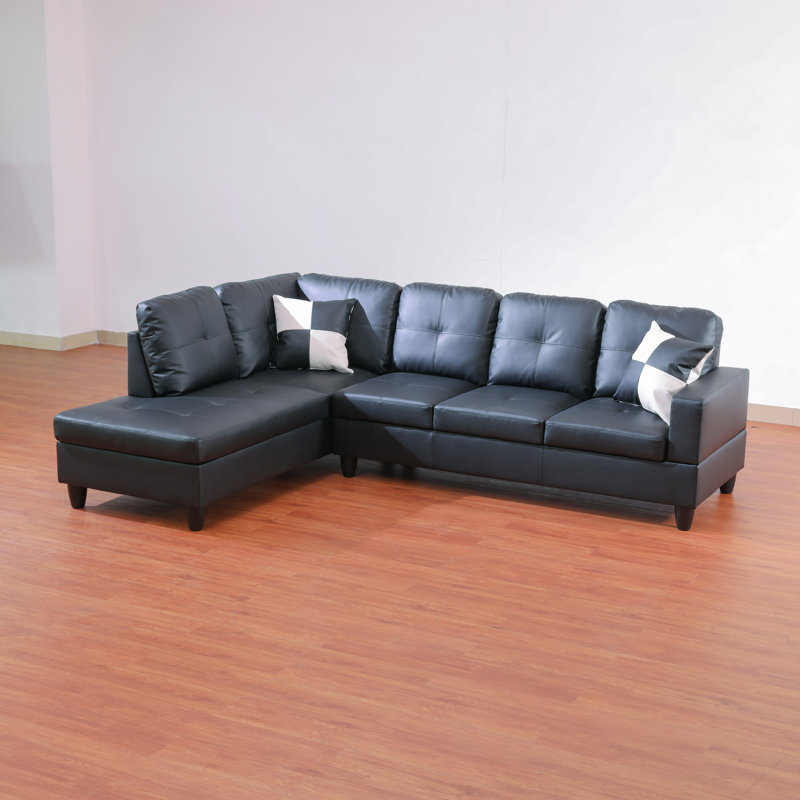 Canapé et méridienne en similicuir de 103,5 po de largeur Mavretta, Similicuir noir, Faisant face à la gauche