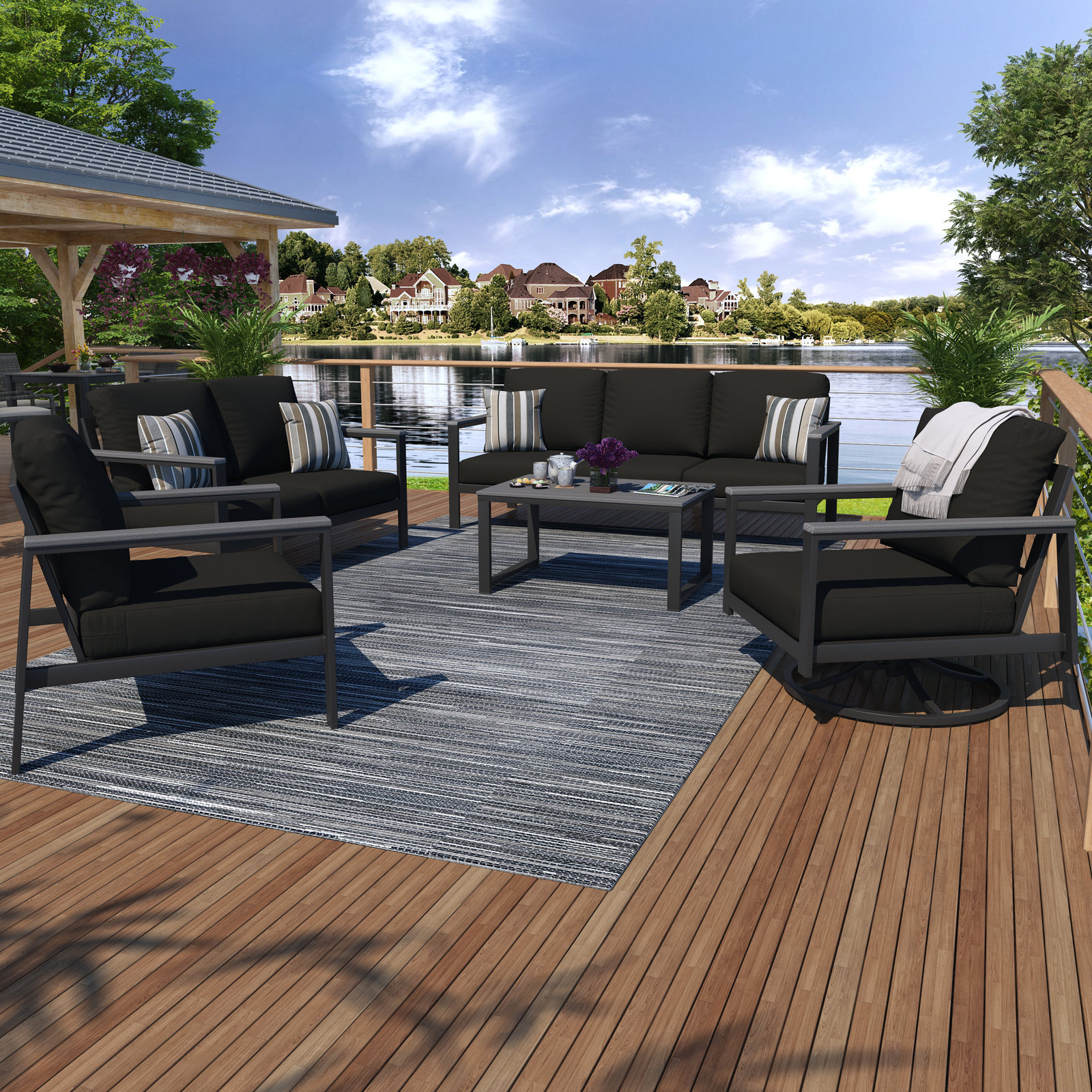 Townsend 7-Person Sunbrella® Patio Seating Group, Canvas Black Sunbrella® Canvas