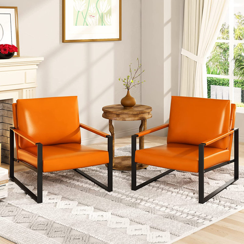 Angellina Faux Leather Armchair, Orange Faux Leather