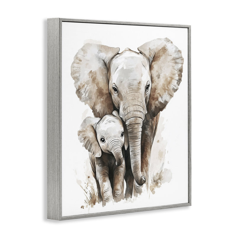 Éléphanteau avec mère, estampe numérique, design par Ramona Murdock, H 30 po x l 24 po, Estampe numérique Farmhouse