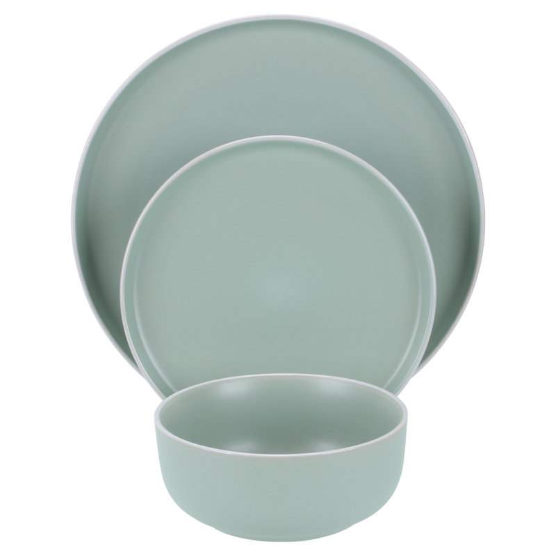 Sage and White Ceramic 12-Piece Dinnerware Set, Service for 4