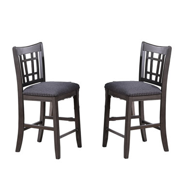 De 2 chaises à hauteur de comptoir, coussin de siège en tissu gris, bois massif, dossier à assise carrée, siège très confortable, siège rembourré en mousse, dossier et salle à manger