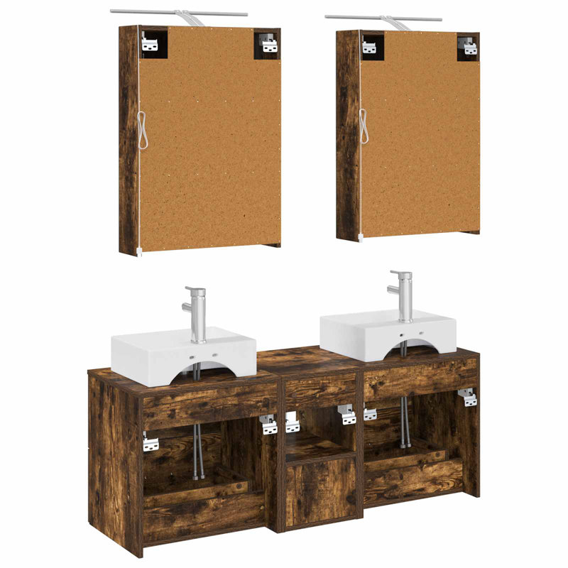 Vanity & Mirror Set, Dark Wood
