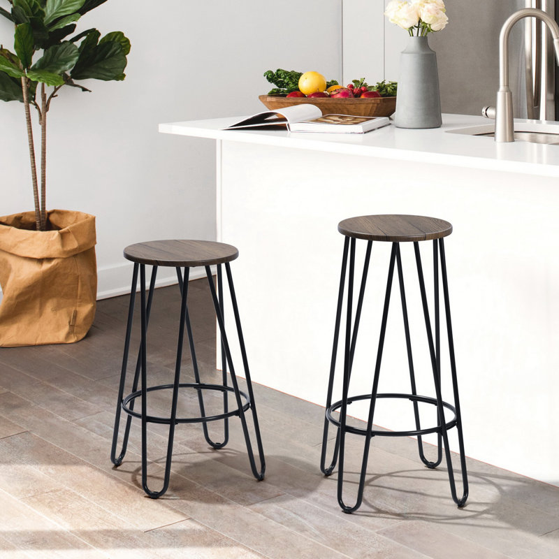 Higley Counter Stool with Metal Frame, Walnut