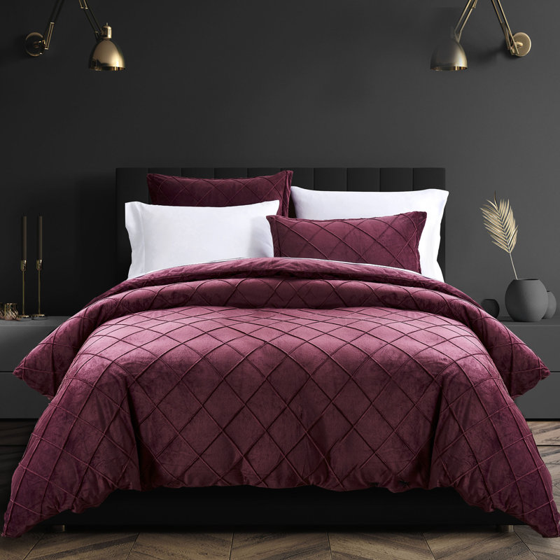 Ensemble de housse de couette Treselle, Housse de couette pour très grand lit et 2 très, Merlot