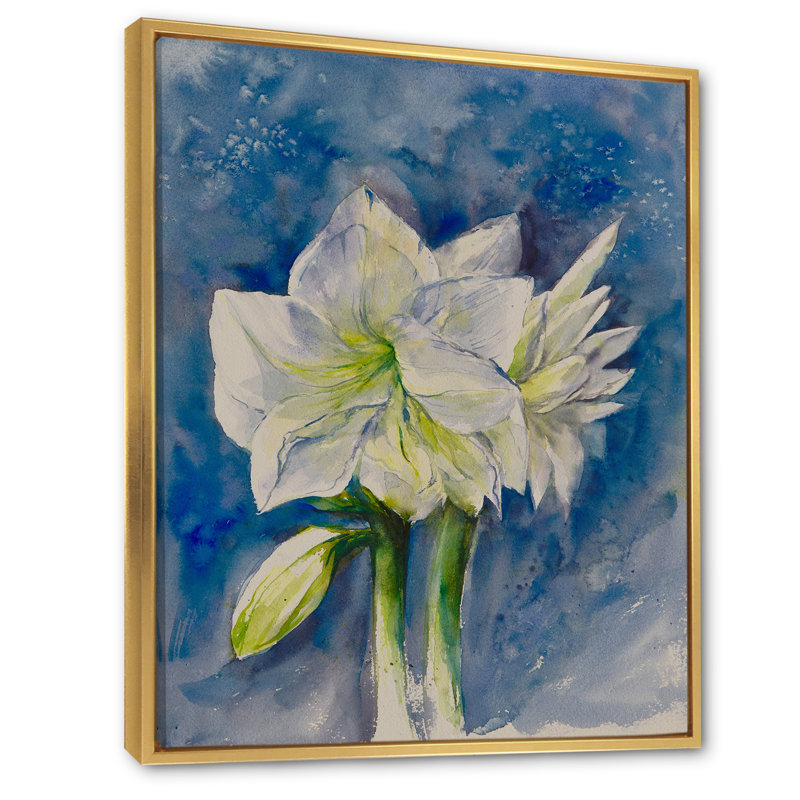 «White Amaryllis Flowers Bouquet», reproduction de cadre photo sur toile, H 12 po x l 8 po x P 1 po