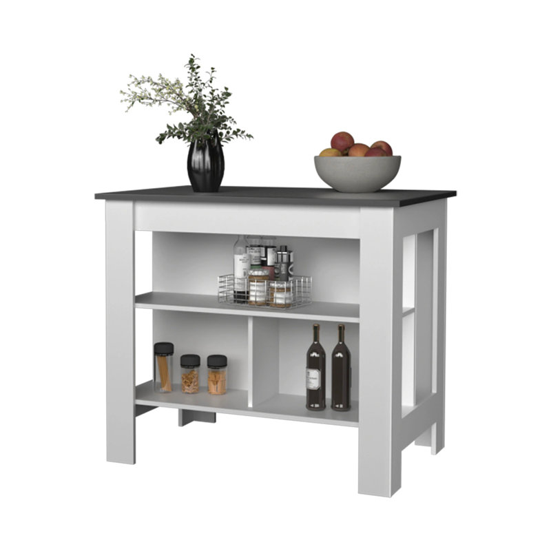 Kitchen Island with Open Storage, White/Gray