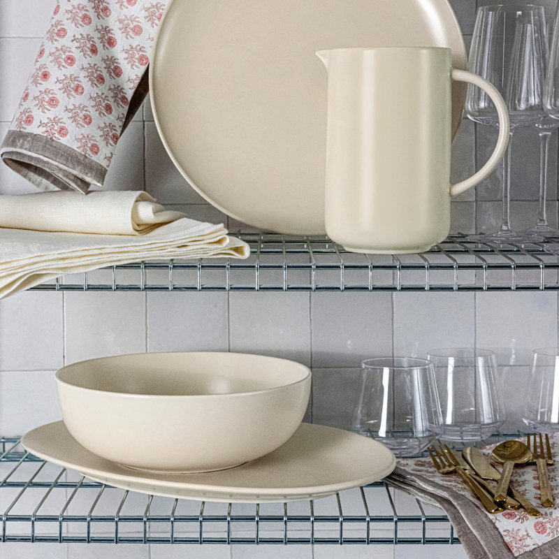 Over&Back Coupe Semi Hand-Finished Stoneware Low Serving Bowl, Ivory
