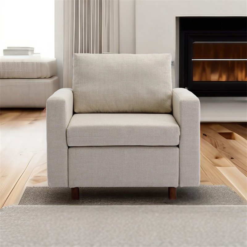 Upholstered Armchair, Cream 100% Linen
