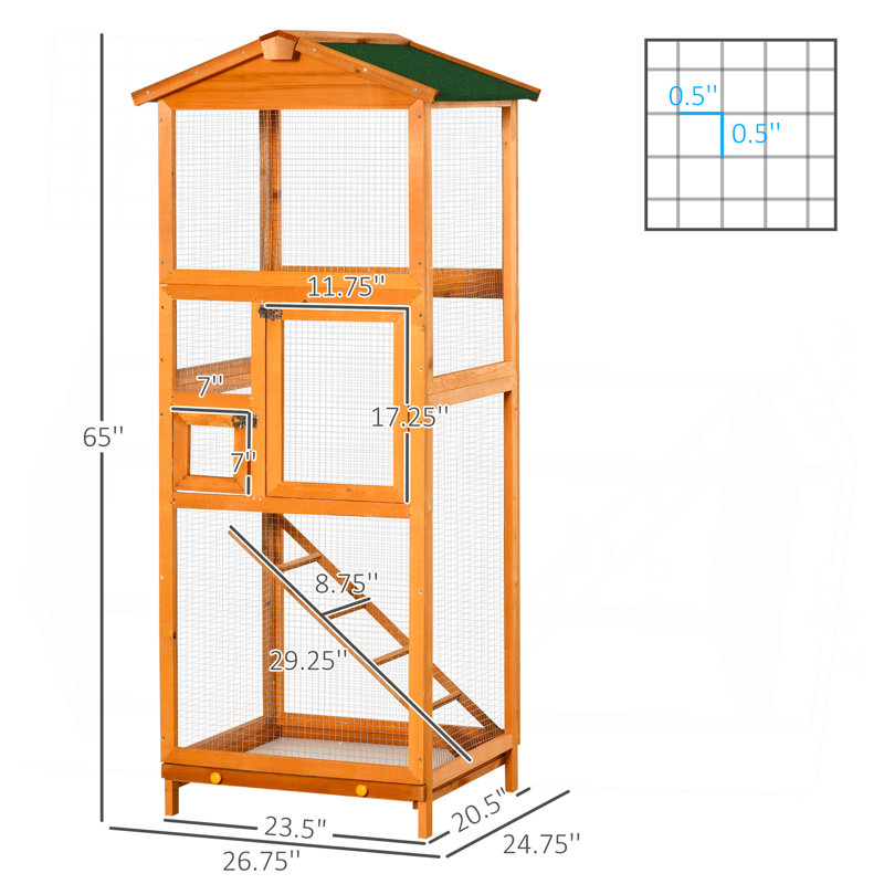 Cage à oiseaux 65 "pour perroquet, perroquet, avec plateau coulissant et 2 portes, orange, Orange