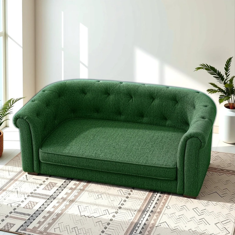 Elegant Button-tufted Pet Sofa With Linen Upholstery