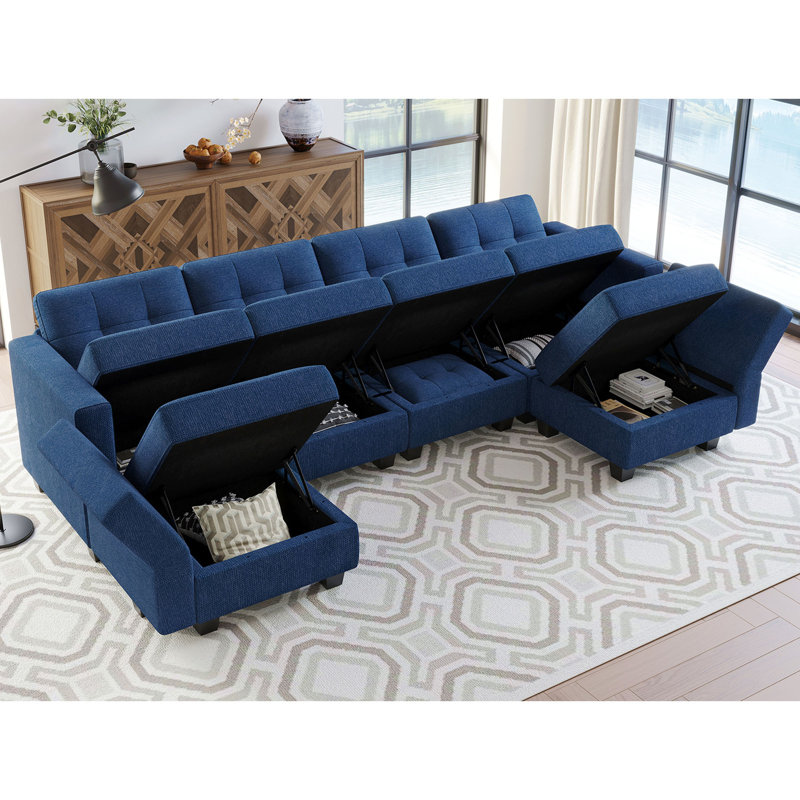 Canapé modulaire réversible en U Ashbury Ivery, Polyester bleu
