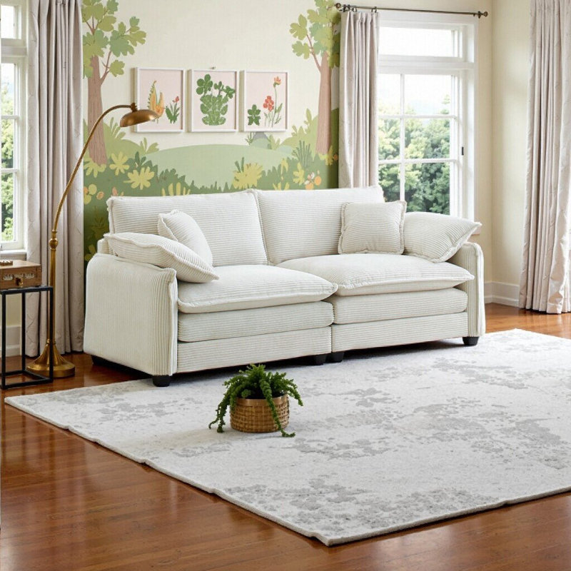 Cozy & Stylish 2-Seater Beige Corduroy Sofa with 4 Plush Pills - Perfect for Living Room, Beige
