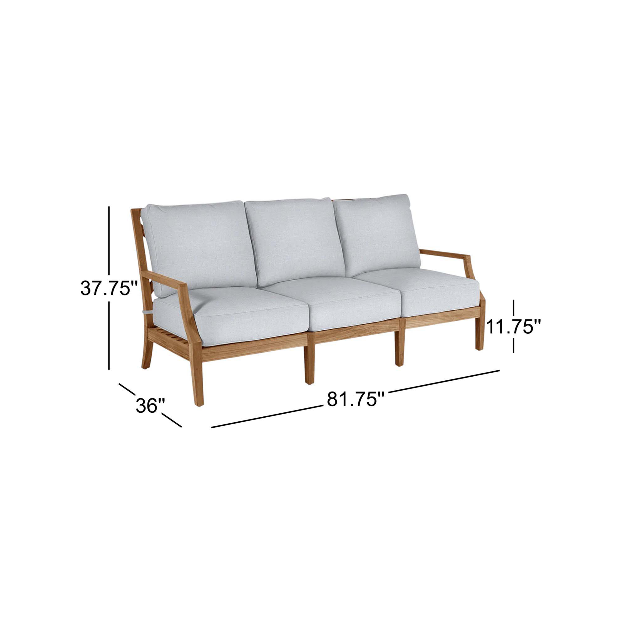 Haley Teak Patio Sofa with Cushions, Natural Teak, Welt + Standard fill, Linen Chambray
