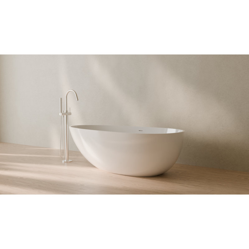 Badeloft 66.9" x 33.5" Freestanding Soaking Stone Resin Bathtub with Overflow and Drain BW-01-L-GGRY in Glossy Gray