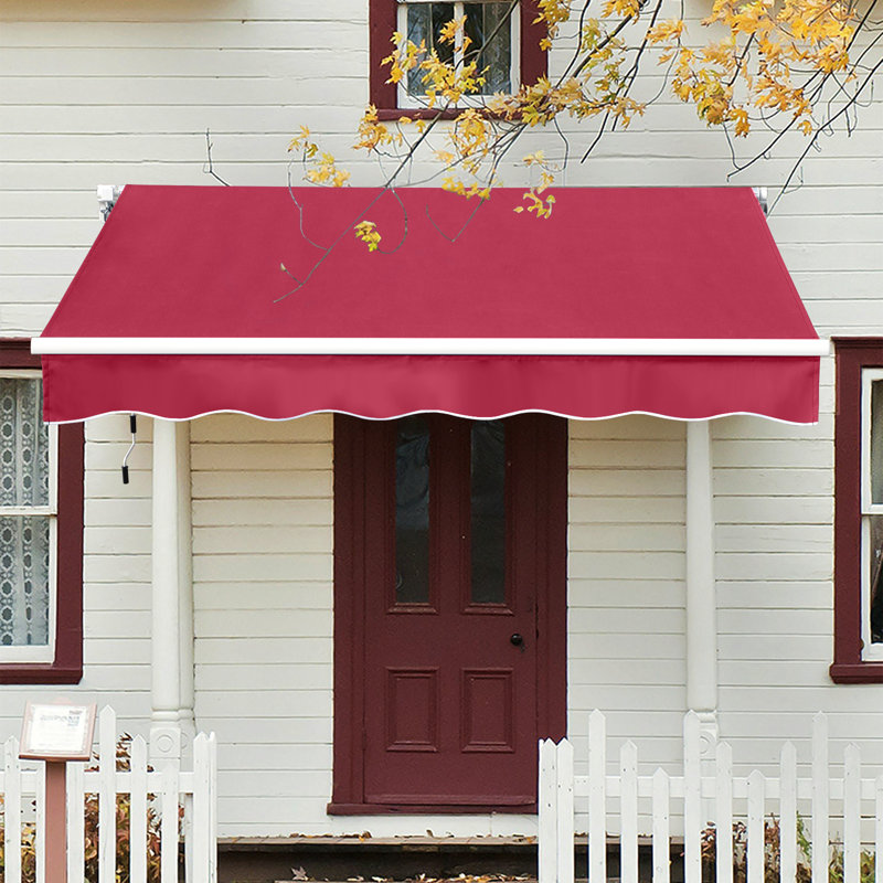 Auvent de terrasse manuel rétractable, Rouge, H 60 po x l 117,6 po x P 98,4 po