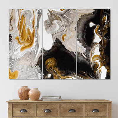 Abstract Gold Black Marble Waves Canvas Modern - Marble Waves II