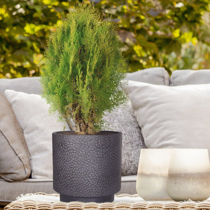 Slate Effect Reinforced Stone Outdoor Plant Pot, Frostproof Garden Flower Pot, Round Garden Planter with Drainage Holes