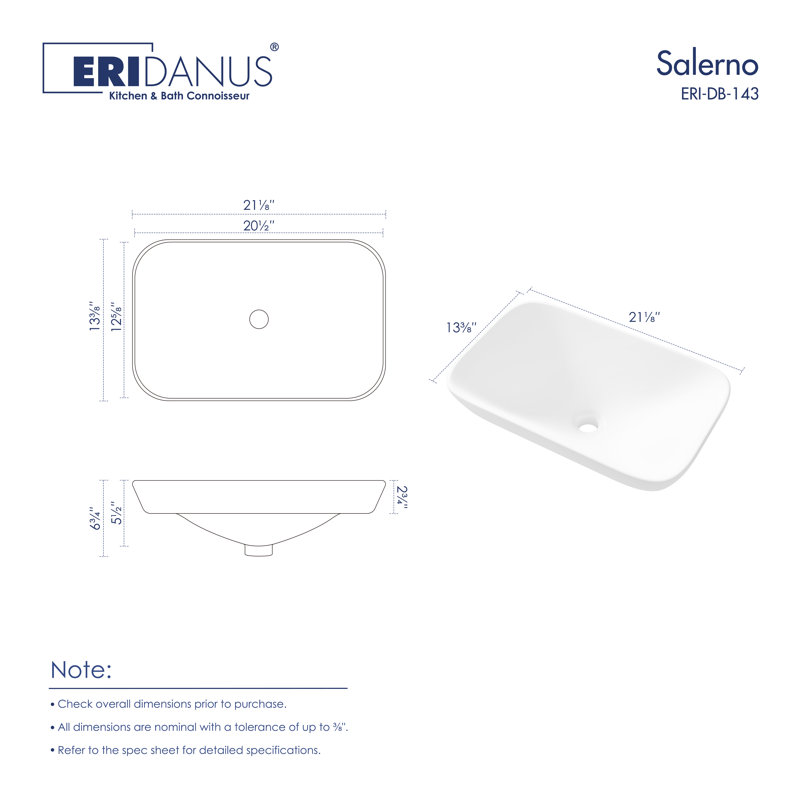 Salerno Semi-Recessed 21" x 13" Bathroom Sink, White Vitreous China Vessel Sink