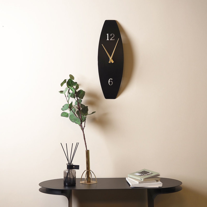 Stylish Decorative Metal Wall Clock, Black Color, 5.9 x 18.1 inches | 100% Steel Construction, Thickness: 0.04 inches | Silent Mechanism for Continuous Sweep, Perfect for Home or Office Décor