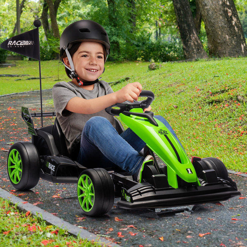 Kart électrique 24 V pour enfants de 3 à 8 ans avec moteur double 200 W, Vert