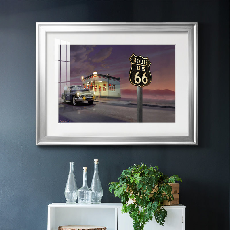 Route 66, reproduction d'art encadrée, Argent, H 30 po x l 44 po x P 1,5 po