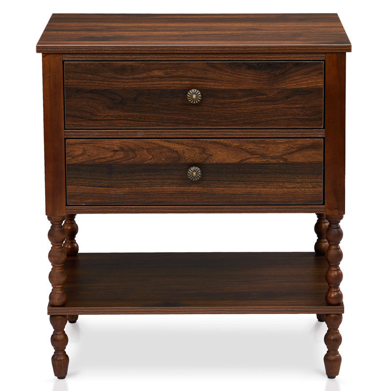 24.02" W Mid-Century 2-Drawer Nightstand