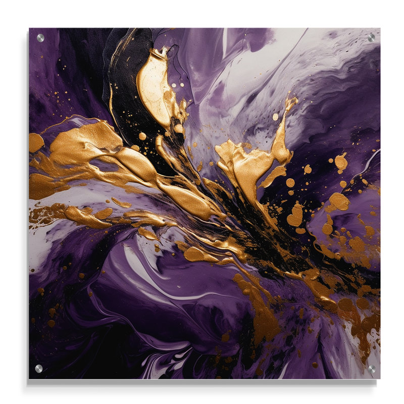Mauve et or liquide Magic II - art mural abstrait en acrylique pour la cuisine, H 16 po x l 16 po
