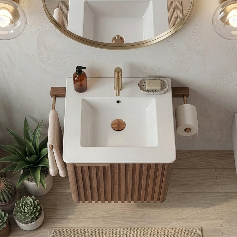 Meuble-lavabo simple mural 18 po Calix, Noyer